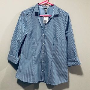 Blue and White Pinstripe Button-Up Blouse